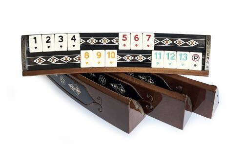 Helena Wood Art Mozaikli Oval Masif Okey Takımı Koyu - 2