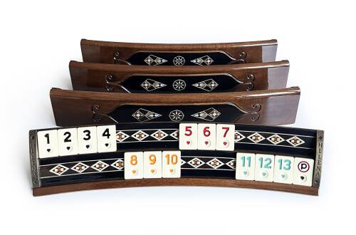 Helena Wood Art Mozaikli Oval Masif Okey Takımı Koyu - 3