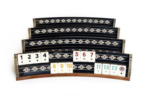 Helena Wood Art Mozaikli Oval Masif Okey Takımı Koyu - 6