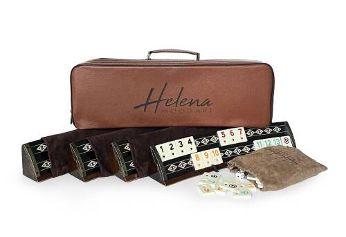 Helena Wood Art Mozaikli Oval Masif Okey Takımı Koyu - 8