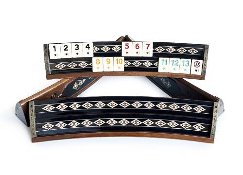 Helena Wood Art Mozaikli Oval Masif Okey Takımı Koyu - 10