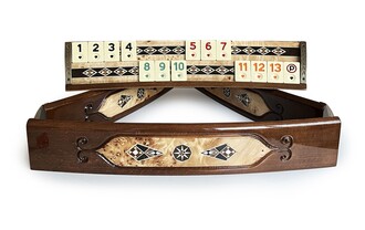 Helena Wood Art Mozaikli Oval Masif Okey Takımı Mazel - Thumbnail