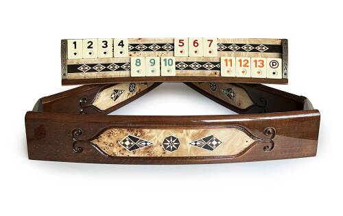 Helena Wood Art Mozaikli Oval Masif Okey Takımı Mazel - 10