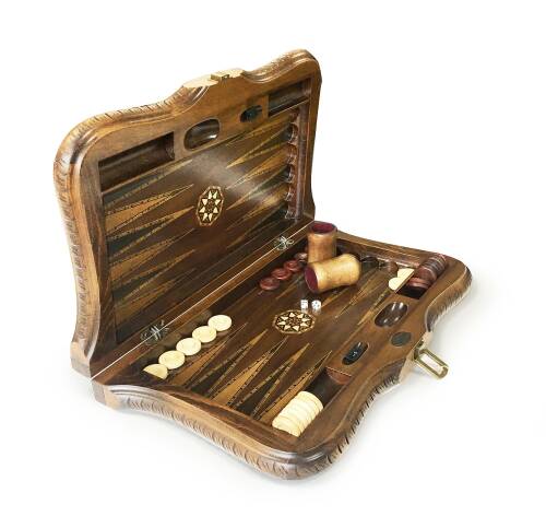 Helena Wood Art Queen Oymalı Masif Ahşap Tavla Mazel - 5