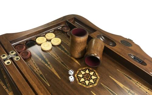 Helena Wood Art Queen Oymalı Masif Ahşap Tavla Mazel - 7