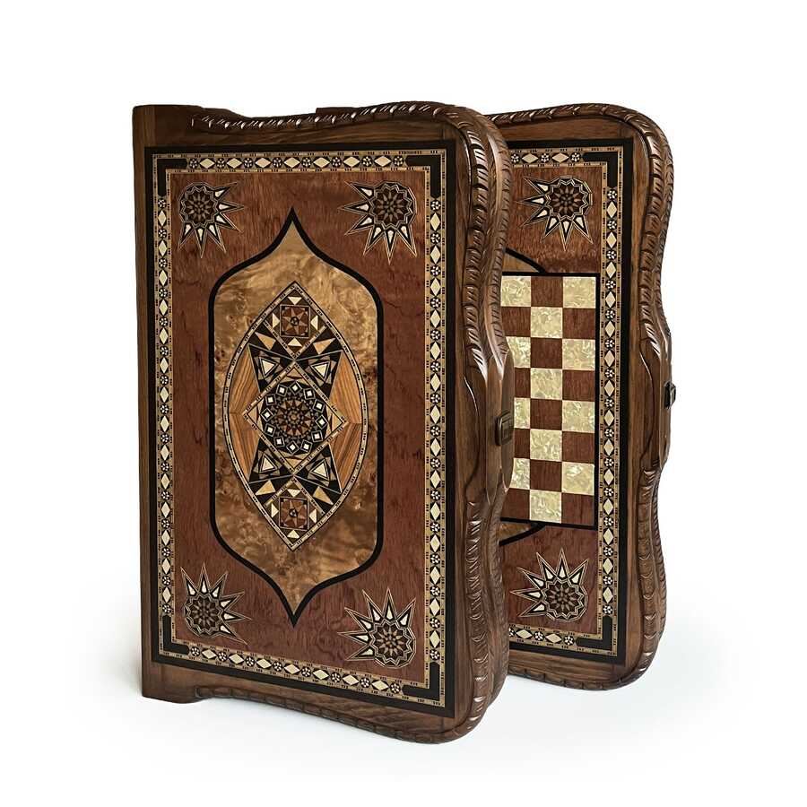  Helena Wood Art Queen Oymalı Masif Ahşap Tavla Rose