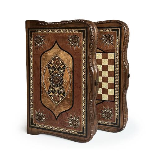 Helena Wood Art Queen Oymalı Masif Ahşap Tavla Rose - 1