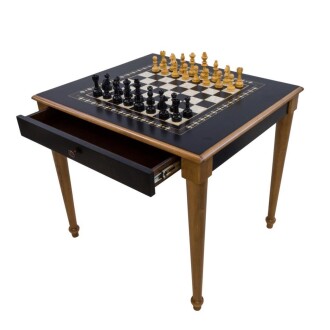 Helena Wood Art Chess Table with Drawer Dark