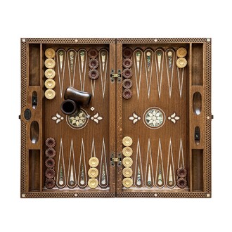 Helena Wood Art - A Masterpiece! Handmade Wooden Backgammon Set Mother of Pearl Inlaids with Numerator