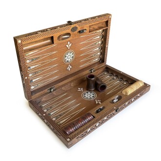 Helena Wood Art Topkapı Sedef Kakma Oymalı Nakışlı Ahşap Tavla Seti - 8