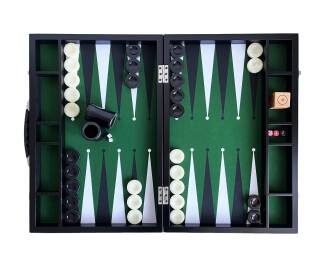 Tournament Size Backgammon Set Green Fabric Ground Leather Case 22x29 inch (57x75cm)