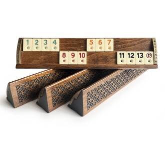 Handmade Massive Wood Natural VIP Carved Begonia Rummikub Set - Rummy Set,Okey Game Set - Tile Rummy