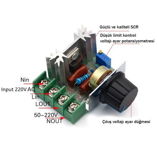 Hız Düğmesi 2000W Thyristor Elektronik Voltaj Regülatörü Dim Hız Sıcaklık Kontrolü - 5