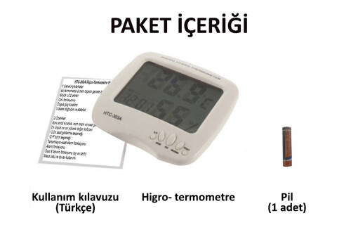 HTC-303A Dijital Saatli Nem Ölçer Termometre