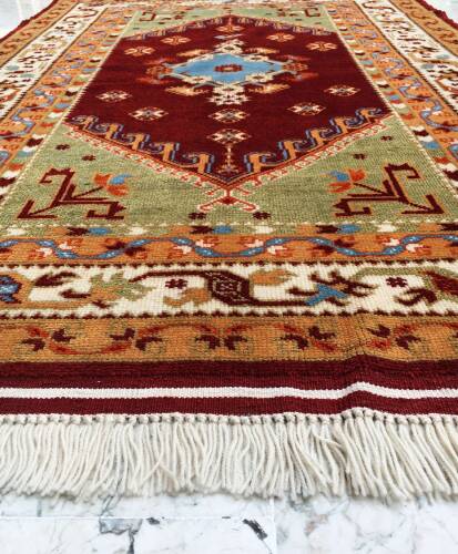 İzmir Antik Yörük El Dokuması Yün Halı - 8