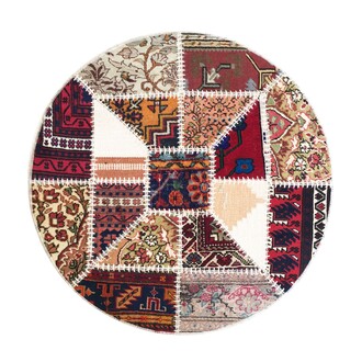 Handicraft - Patchwork Vintage Anatolian Round Small Kilim Rug 100 x 100 cm (3,2'x3,2')