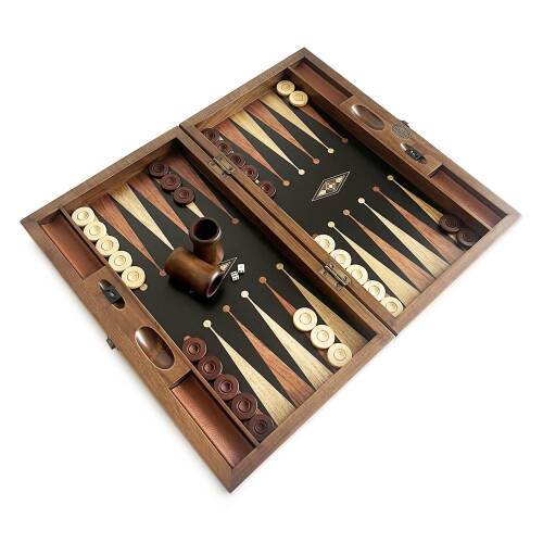 Klasik Geniş Tavla Siyah Mozaik Numeratörlü Masif Ahşap - 3