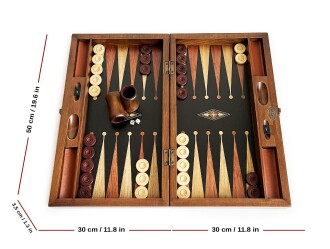 Klasik Geniş Tavla Siyah Mozaik Numeratörlü Masif Ahşap - 4