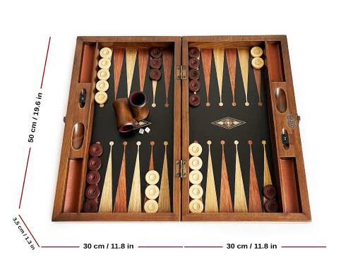 Klasik Geniş Tavla Siyah Mozaik Numeratörlü Masif Ahşap - 4