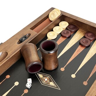 Klasik Geniş Tavla Siyah Mozaik Numeratörlü Masif Ahşap - 5