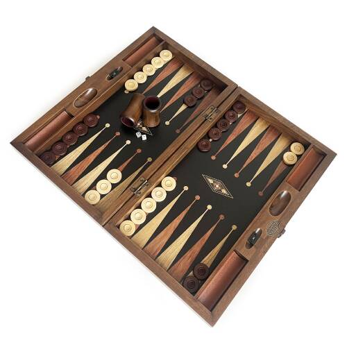 Klasik Geniş Tavla Siyah Mozaik Numeratörlü Masif Ahşap - 7