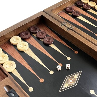 Klasik Geniş Tavla Siyah Mozaik Numeratörlü Masif Ahşap - 9