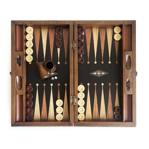 Klasik Geniş Tavla Siyah Mozaik Numeratörlü Masif Ahşap - 1