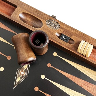 Klasik Geniş Tavla Siyah Mozaik Numeratörlü Masif Ahşap - 8