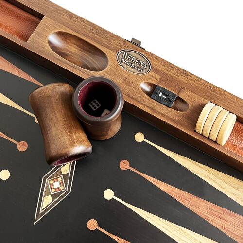 Klasik Geniş Tavla Siyah Mozaik Numeratörlü Masif Ahşap - 8