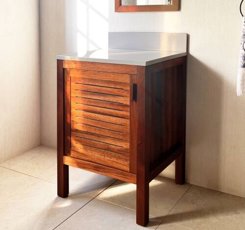 Mahogany Sipo Wood Bathroom Vanity Cabinet Ventilated Door - 60 cm / 24" - 1