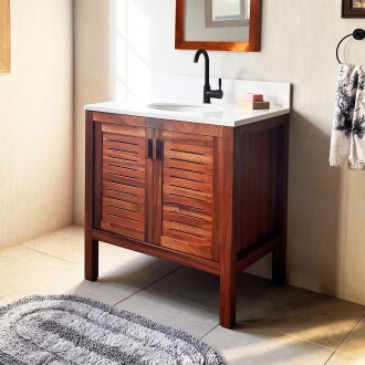 Mahogany Sipo Wood Bathroom Vanity Cabinet With 2 Ventilated Doors - 80 cm / 32" 