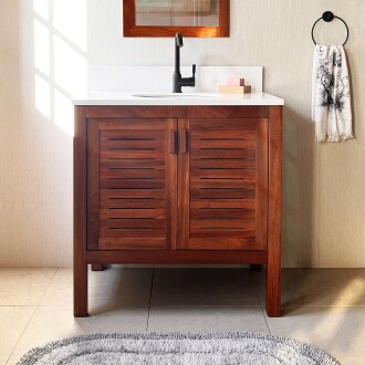 Mahogany Sipo Wood Bathroom Vanity Cabinet With 2 Ventilated Doors - 80 cm / 32" - 2