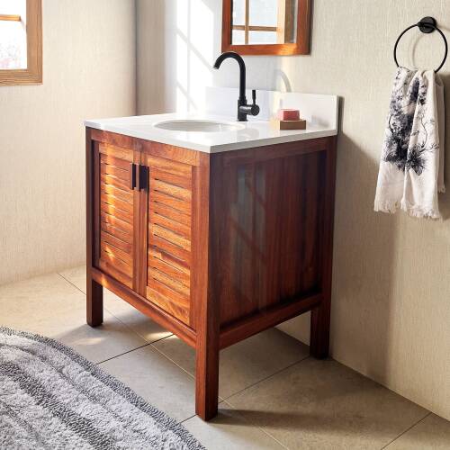 Mahogany Sipo Wood Bathroom Vanity Cabinet With 2 Ventilated Doors - 80 cm / 32" - 4
