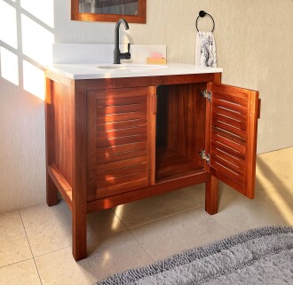 Mahogany Sipo Wood Bathroom Vanity Cabinet With 2 Ventilated Doors - 80 cm / 32" - 5