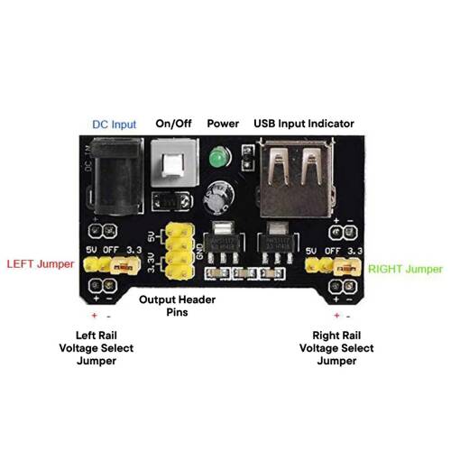MB-102 Breadboard Güç Kaynağı Modülü Dual 5V/3.3V Output DC Voltaj Regülatörü - 5