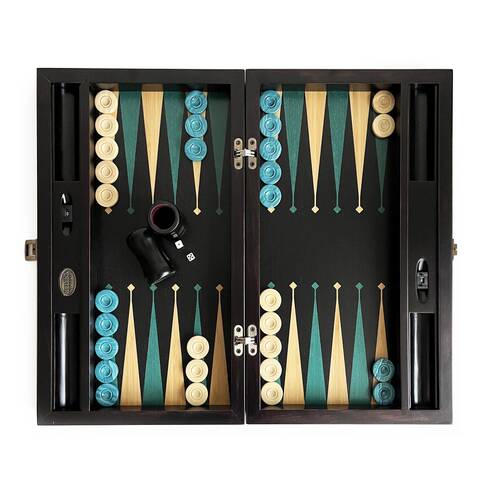 Meta Black Green Handmade Massive Wood Backgammon Set with Numerator