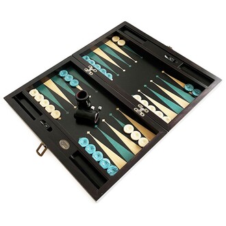 Meta Black Green Handmade Massive Wood Backgammon Set with Numerator - Thumbnail