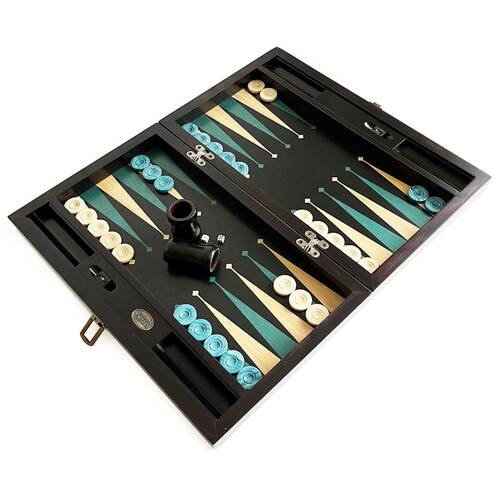 Meta Black Green Handmade Massive Wood Backgammon Set with Numerator