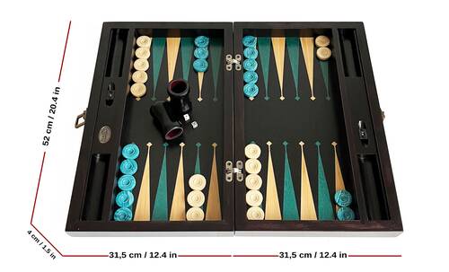 Meta Black Green Handmade Massive Wood Backgammon Set with Numerator