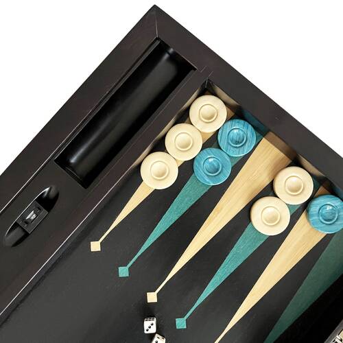 Meta Black Green Handmade Massive Wood Backgammon Set with Numerator