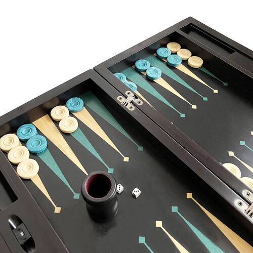 Meta Black Green Handmade Massive Wood Backgammon Set with Numerator