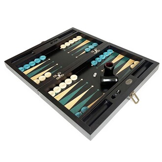 Meta Black Green Handmade Massive Wood Backgammon Set with Numerator - Thumbnail