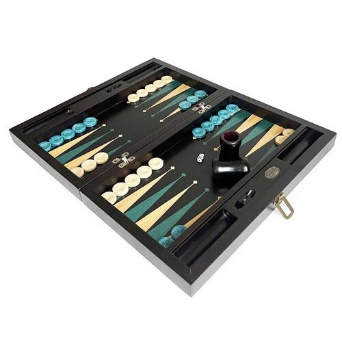 Meta Black Green Handmade Massive Wood Backgammon Set with Numerator