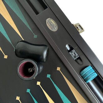 Meta Black Green Handmade Massive Wood Backgammon Set with Numerator - Thumbnail