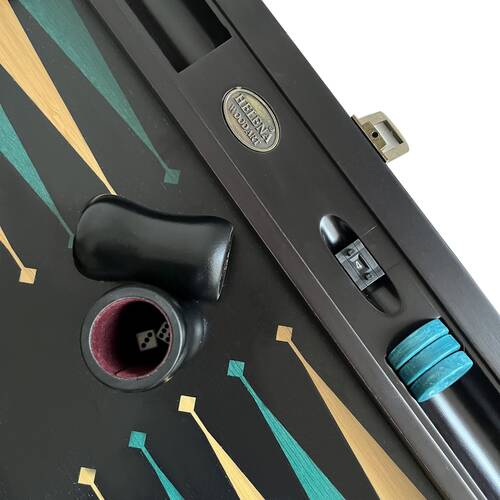 Meta Black Green Handmade Massive Wood Backgammon Set with Numerator