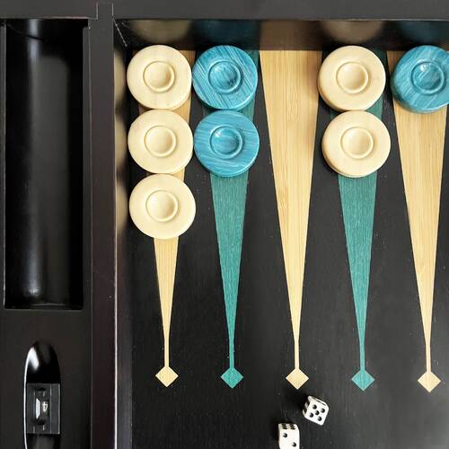 Meta Black Green Handmade Massive Wood Backgammon Set with Numerator