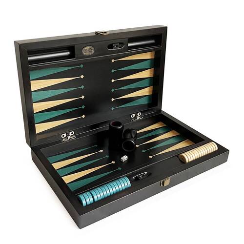 Meta Black Green Handmade Massive Wood Backgammon Set with Numerator