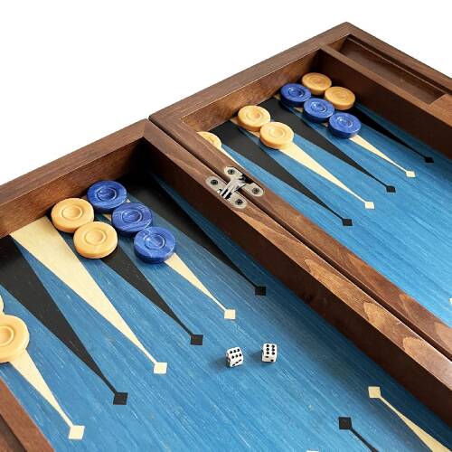 Meta Blue Numeratörlü Masif Ahşap Tavla Mavi - 6