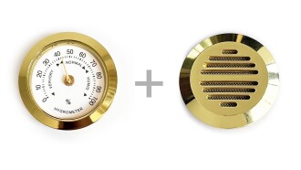 Set Of Analog Hygrometer for Humidor Gold-White and Humidor Humidifier Round Metal