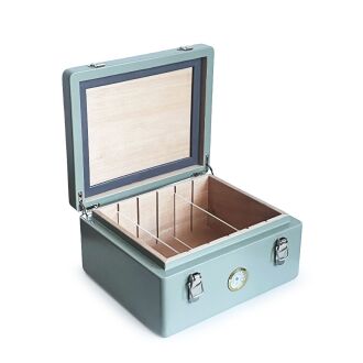 Spanish Cedar Cigar Humidor Box - Lockable Handmade Premium Humidor with Hygrometer & Humidifier (Khaki Green Lacquer Finish)